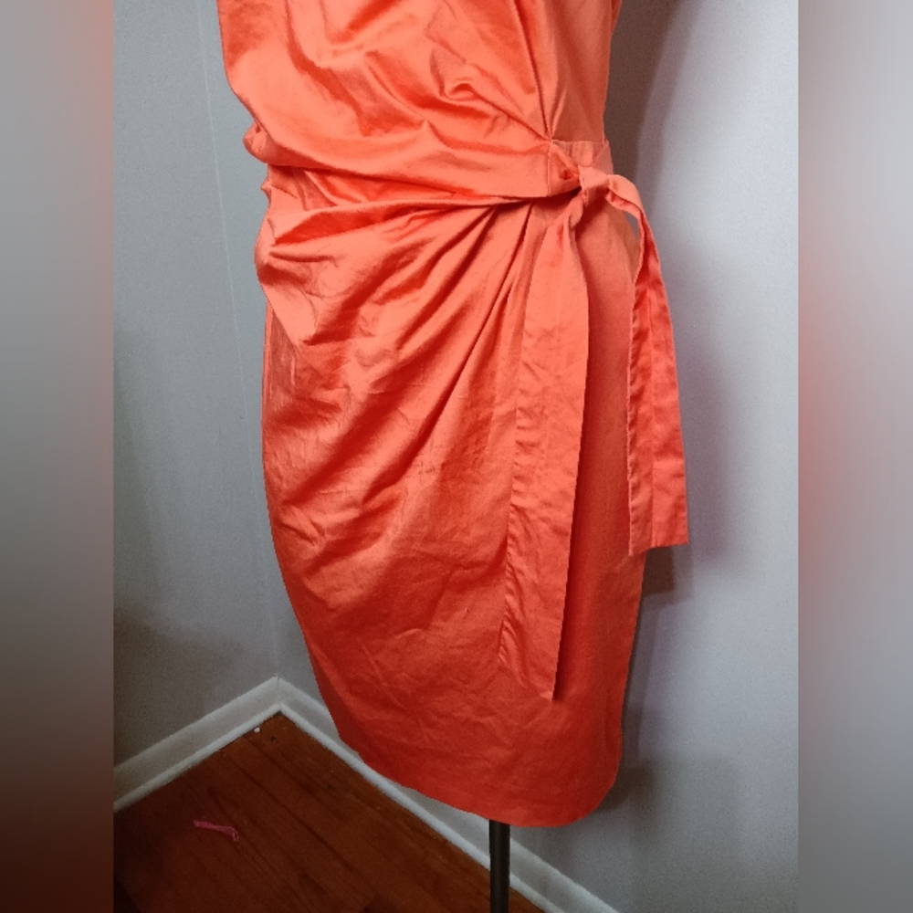 ✨ Lovely! ANN TAYLOR Orange Sleeveless Cotton Miracle Dress Wrap Waist Sz 6 - Picture 4 of 10